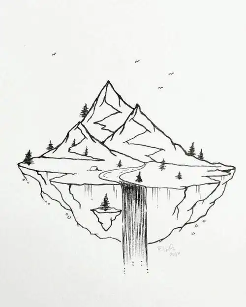 黑白手绘简笔画风景画