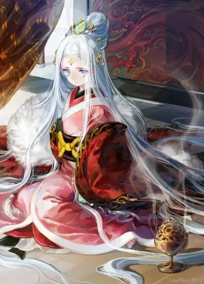 古风美人 插画壁纸 银发