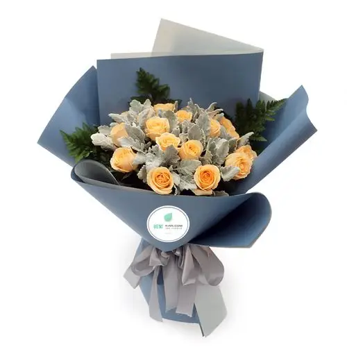 彼此牵挂19枝香槟玫瑰韩式花束