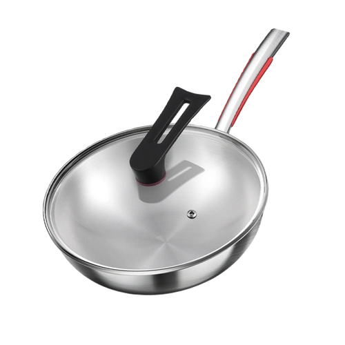 德国316不锈钢家用炒菜锅电磁炉燃气灶专用无涂层不粘锅平底炒锅