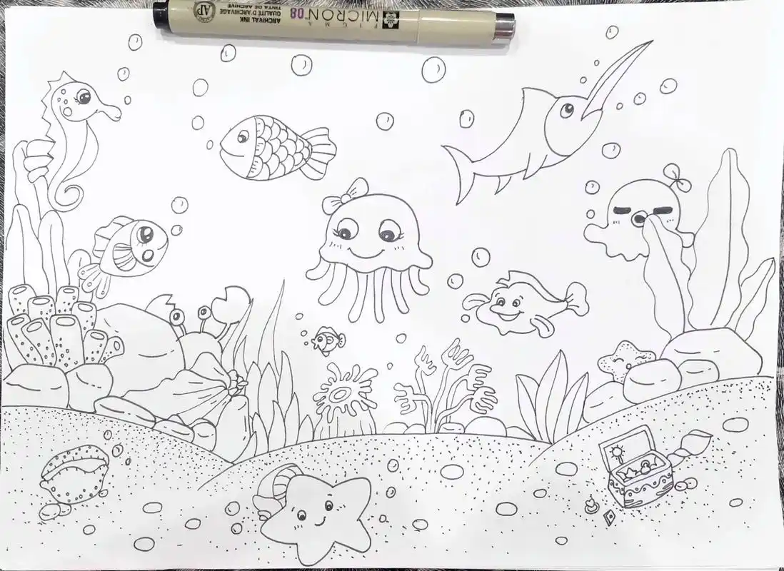 幼师考编～水族类动物创编主题简笔画 海底世界简笔画(水族类动物