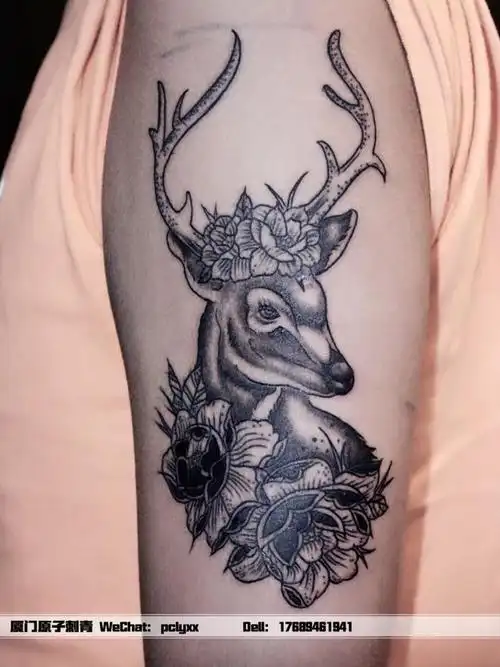 大臂的一只鹿_纹身图案手稿图片_原子的纹身作品集