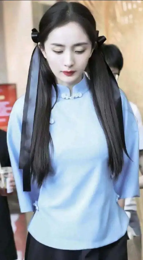 杨幂,民国女学生造型,双马尾可爱减龄