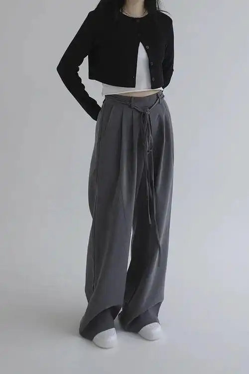 高腰阔腿裤子女学生韩版宽松显瘦直筒拖地长裤s710灰色长裤xl130145斤