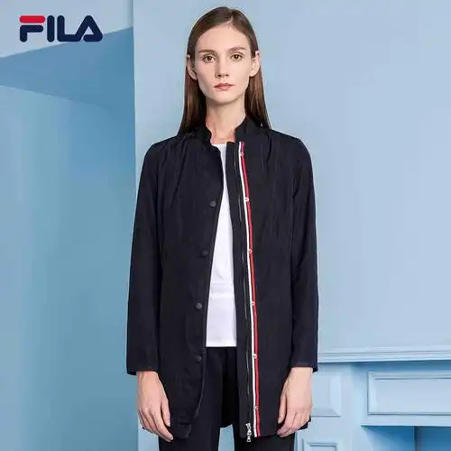 泰富七楼fila斐乐女外套2018春季新款针织外套简约防风耐磨中长款大衣