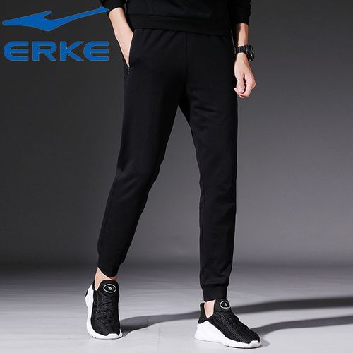 鸿星尔克运动裤男长裤纯棉针织青少年小脚裤学生纯色休闲九分裤男