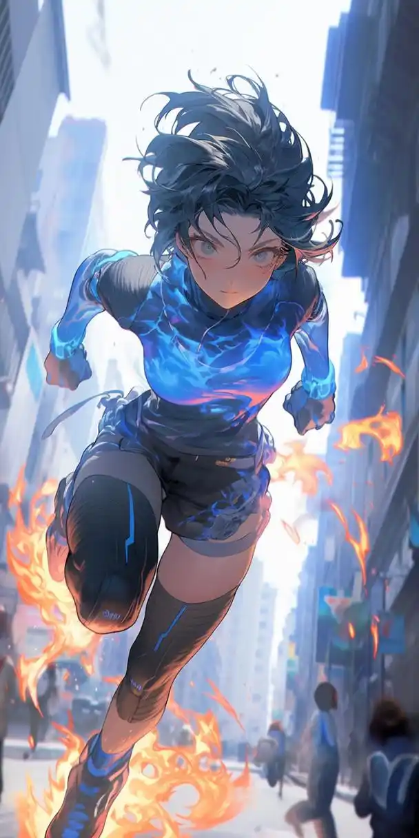 奔跑的少女,气势凶猛的卡通少女