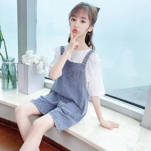 童装女童夏装背带裤套装2021新款儿童洋气13夏季10中大童12岁女孩