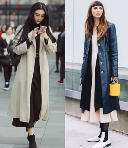身高160以下的女人,用过膝长裙搭大衣时,牢记3点,让你更显高!