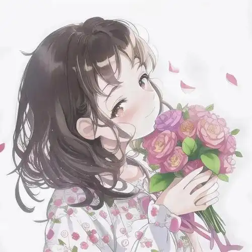 抱着花花的女生头像分享