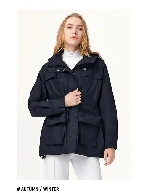 fila斐乐官方女装棉服运动休闲连帽长袖开衫收腰时尚夹克风衣外套女子