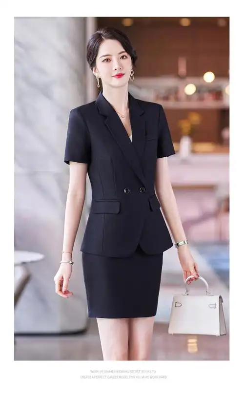 短袖西装套装女式韩版时尚气质职业装套裙酒店珠宝店导购员工作服