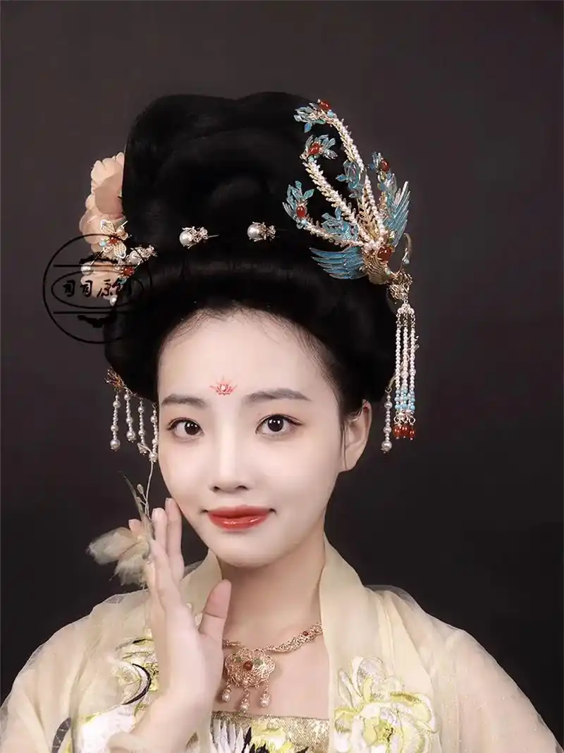 司司原创古风汉服烧蓝侧面凤凰大侧凤经典发型配饰日常百搭发冠租