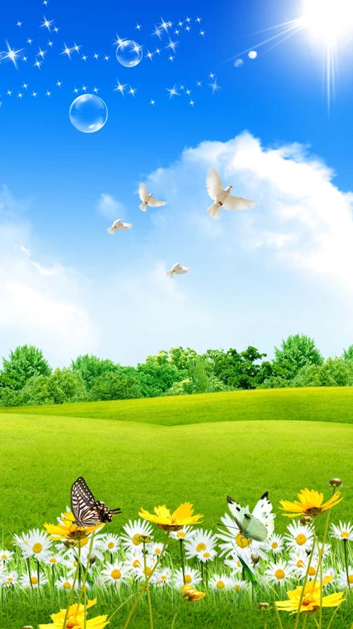 蓝天白云花朵植树节源文件h5背景