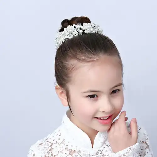 儿童皇冠头饰公主发带发饰韩女孩女童发箍白色花童演出丸子头盘发