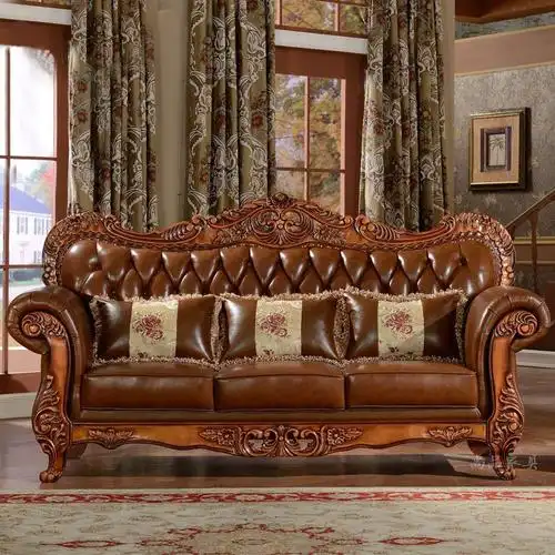 淮木欧式皮沙发别墅客厅组合实木雕花大小户型美式沙发客厅卧室欧式