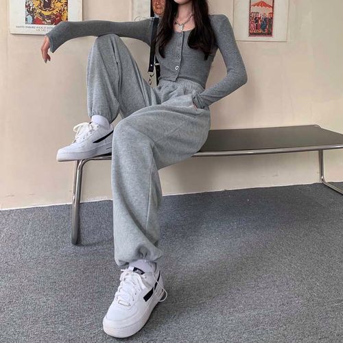 休闲运动裤秋季宽松卫裤女束脚女装大码适合胯大腿粗胖mm穿搭裤子