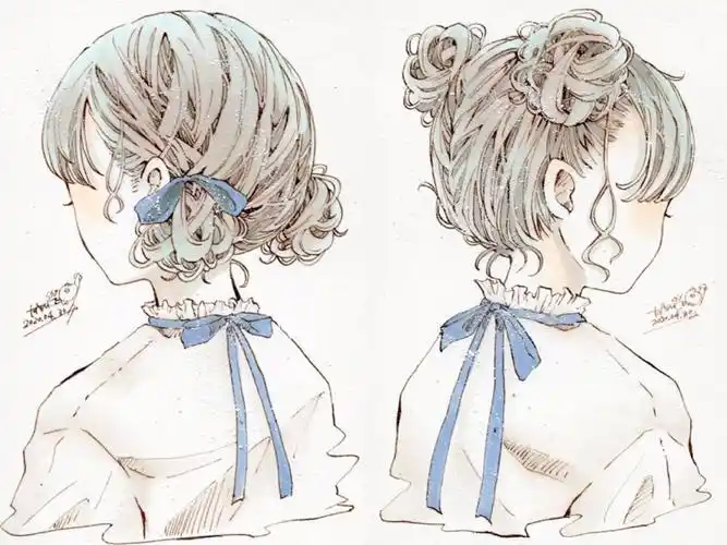 人物黑白动漫素材插画绘画线稿手绘女生男生长发短发转载