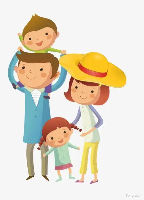 手绘一家四口一家四口和小狗卡通一家四口开小车的一家四口幸福的一家