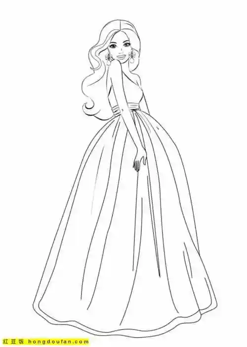 12张4到8岁女孩子们最喜欢的公主以及公主的长裙涂色简笔画