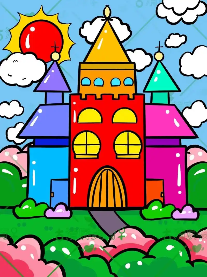 创意美术房子,新年兔子儿童画