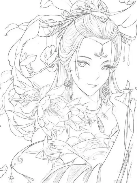 线稿|素材|古风思美人古风简笔画简笔画教程文化