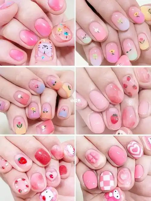 奶呼呼美甲97治愈草莓甲95童趣手绘甲95
