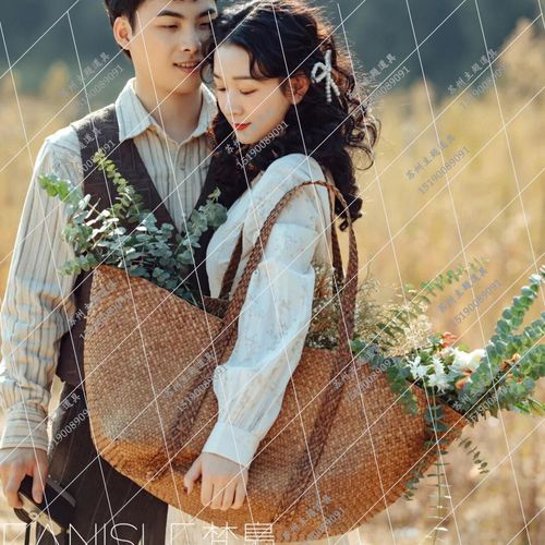 婚纱旅拍摄影道具编织包创意影楼拍照道具外景情侣结婚照道具花篮