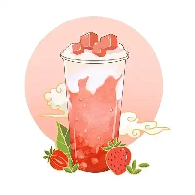 草莓茶饮饮品 饮品手绘 草莓冰沙 png素材珍珠奶茶元素