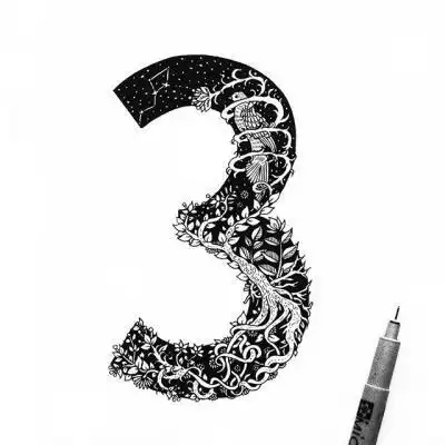 手绘黑白创意数字,立体感十足,非常喜欢,来自menis_art