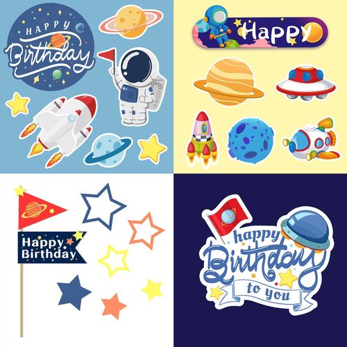 卡通宇航员太空人生日蛋糕装饰摆件坐月亮宇航员男孩航天飞机套装