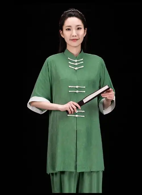 绘武太极服女夏装短袖练功服男士太极拳服中式休闲套装蓝色新款演出服