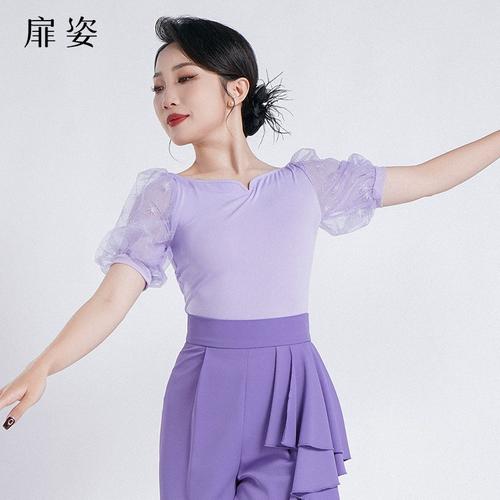 扉姿 夏季舞蹈上衣女夏季显瘦练功服t恤气质舞服分体衣1141