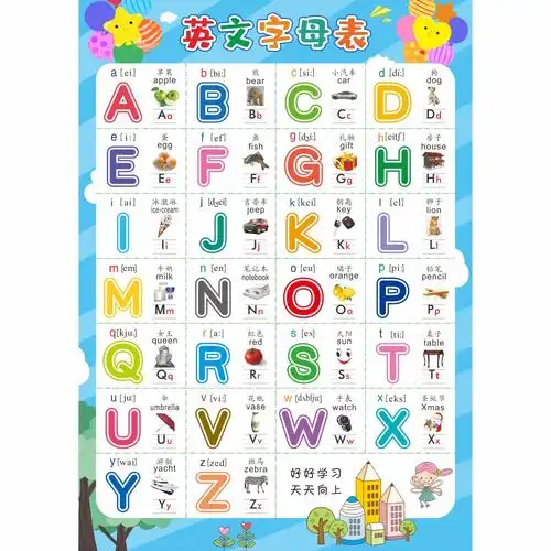 abcd26英语字母表墙贴挂图图二十六个大小写英文文英玩具挂图