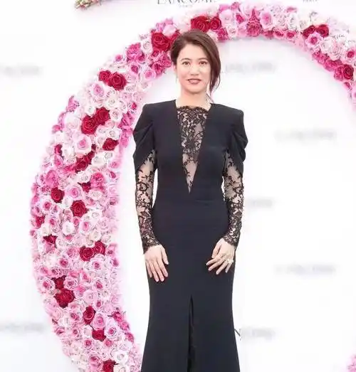 袁咏仪彻底放开了穿深v连衣裙领口开到腰透视蕾丝内衬好撩人