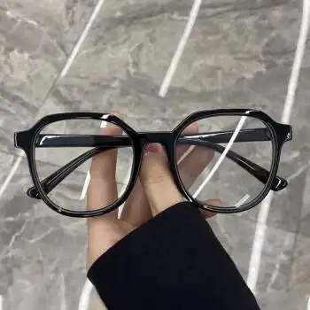 黑框眼镜女眼镜男配度数学生素颜眼睛大框架砂黑色 亮黑色【防蓝光】