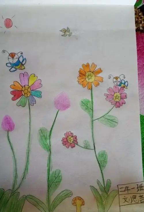 《美丽的花儿》——金洲小学二年级同学的美术作品