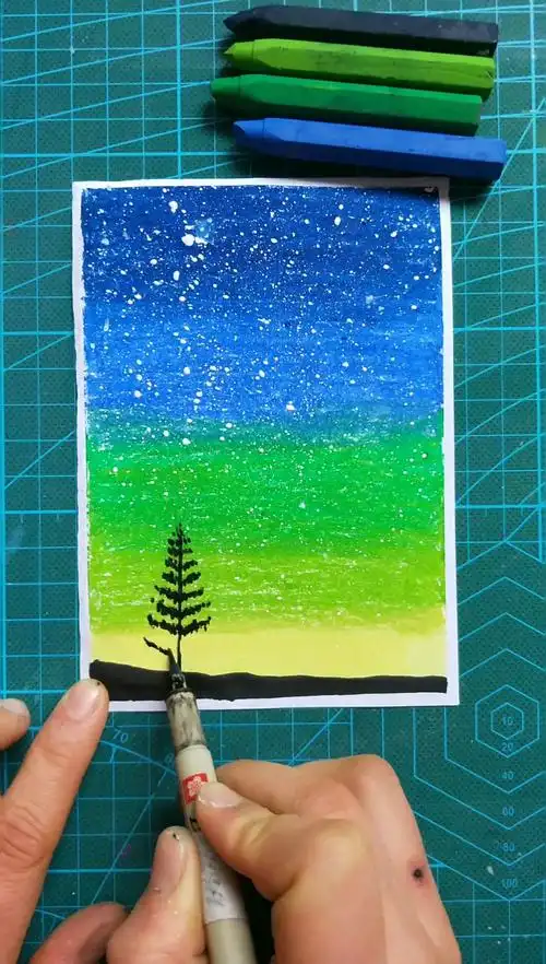 油画棒星空画,步骤简单,零基础易学