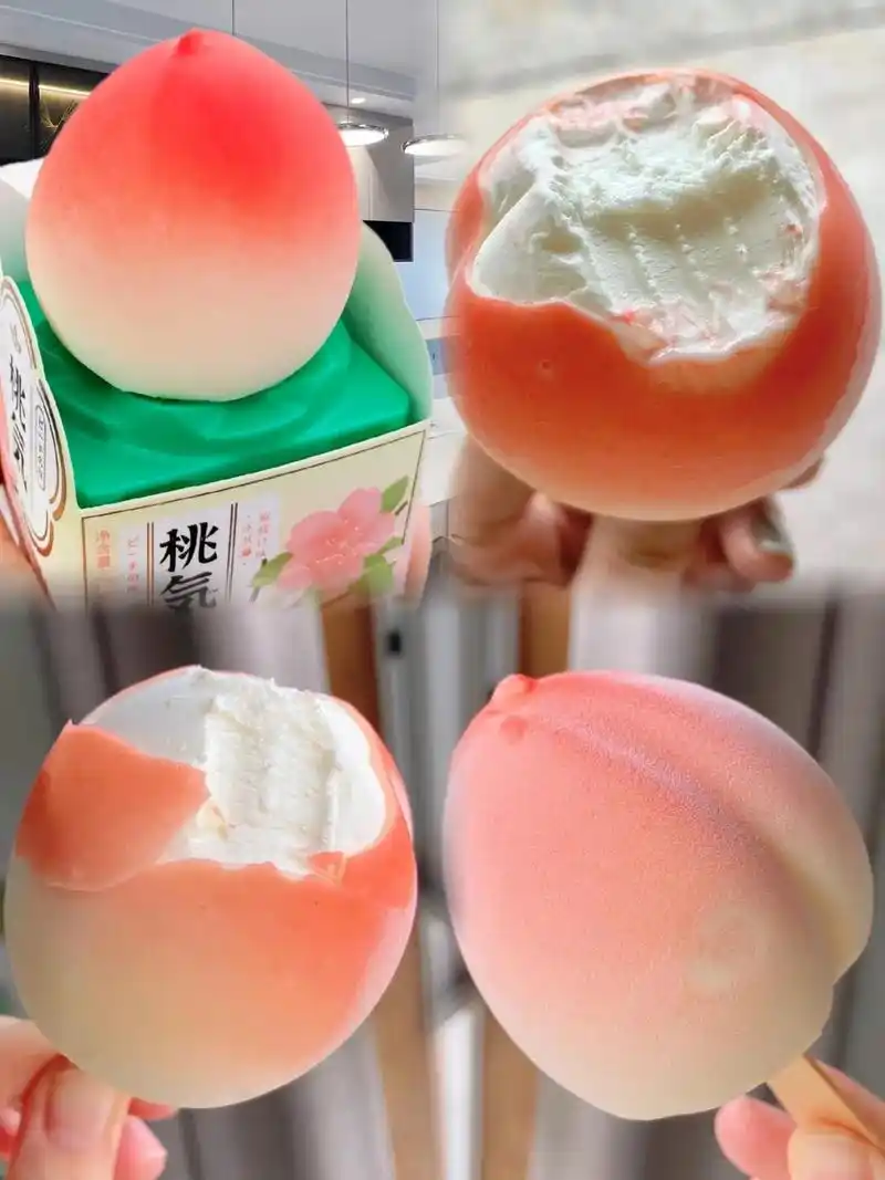 这是一个很桃气的雪糕!这个水蜜桃冰淇淋真是太可爱了!