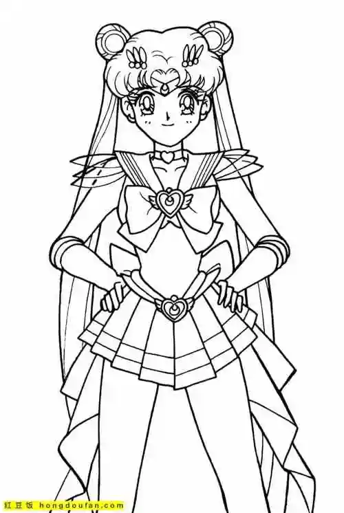 10张优雅迷人的月亮公主二次元公主涂色图片 | 红豆饭小学生简笔画大