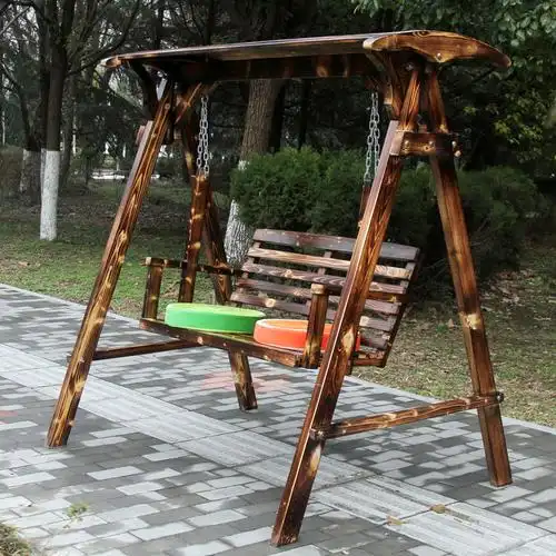 户外秋千吊椅成人实木秋千摇椅防腐木碳化秋千田园风格公园椅_不打折