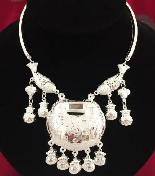 s999足银项圈银锁 宝宝婴儿百岁周岁项链复古颈圈长命锁 53克长命百岁