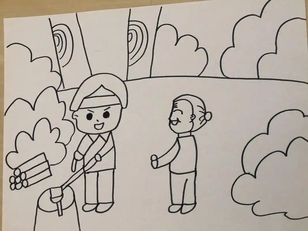 乐于助人 助人为乐主题简笔画 人物简笔画 绘画