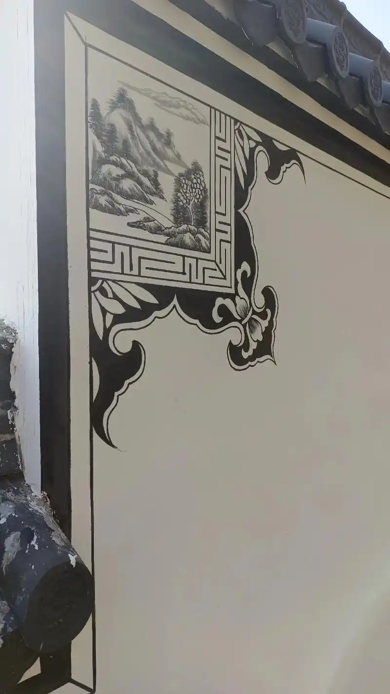 墙体绘画,徽派马头墙水墨画,部分效果图展示……古韵安徽,水墨 - 抖音