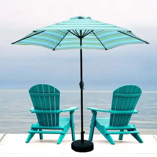 3米防水户外地摊遮阳沙滩伞庭院中柱伞手摇太阳伞多色条纹布摇伞