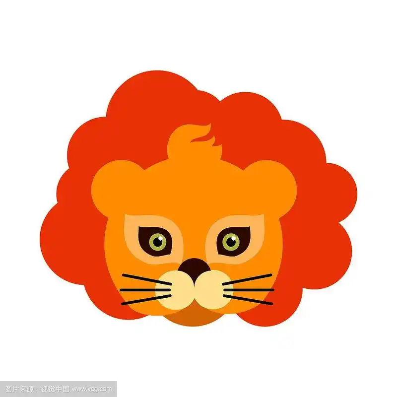 橙色野兽之王.狮子动物嘉年华面具矢量插图在平面风格.