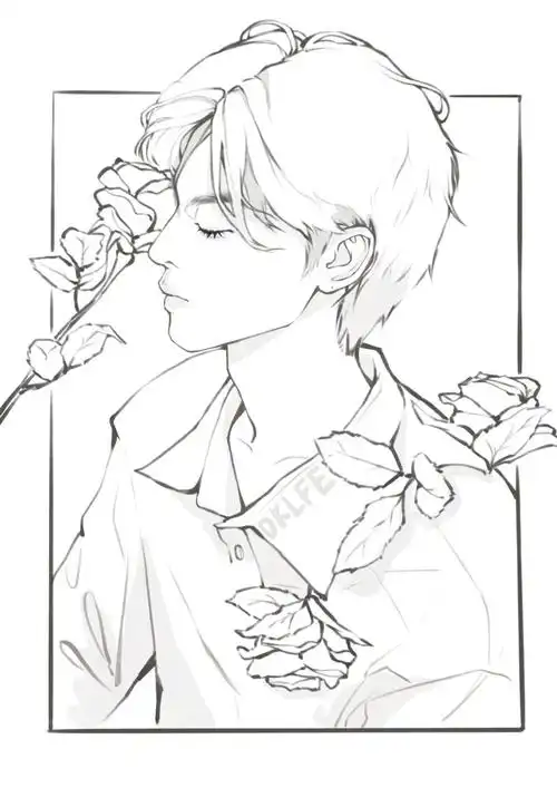 玫瑰少年男生线稿练习