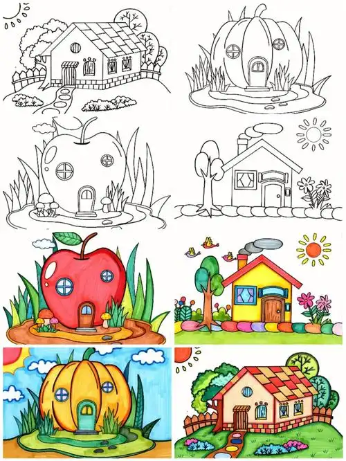 4幅 卡通房子(附大图 线稿)