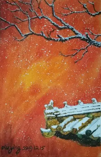 水彩知秋主题4红墙白雪