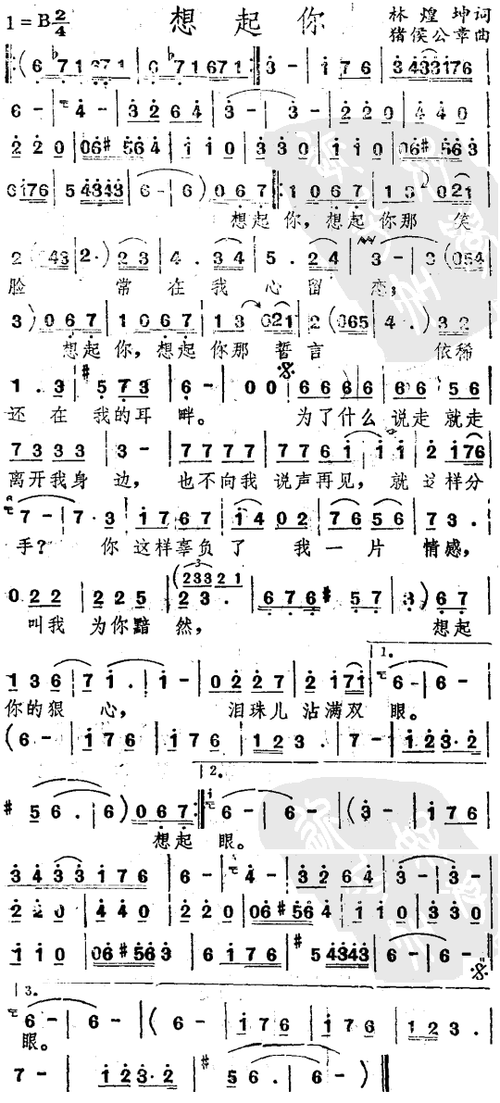 想起你 邓丽君 歌谱 简谱